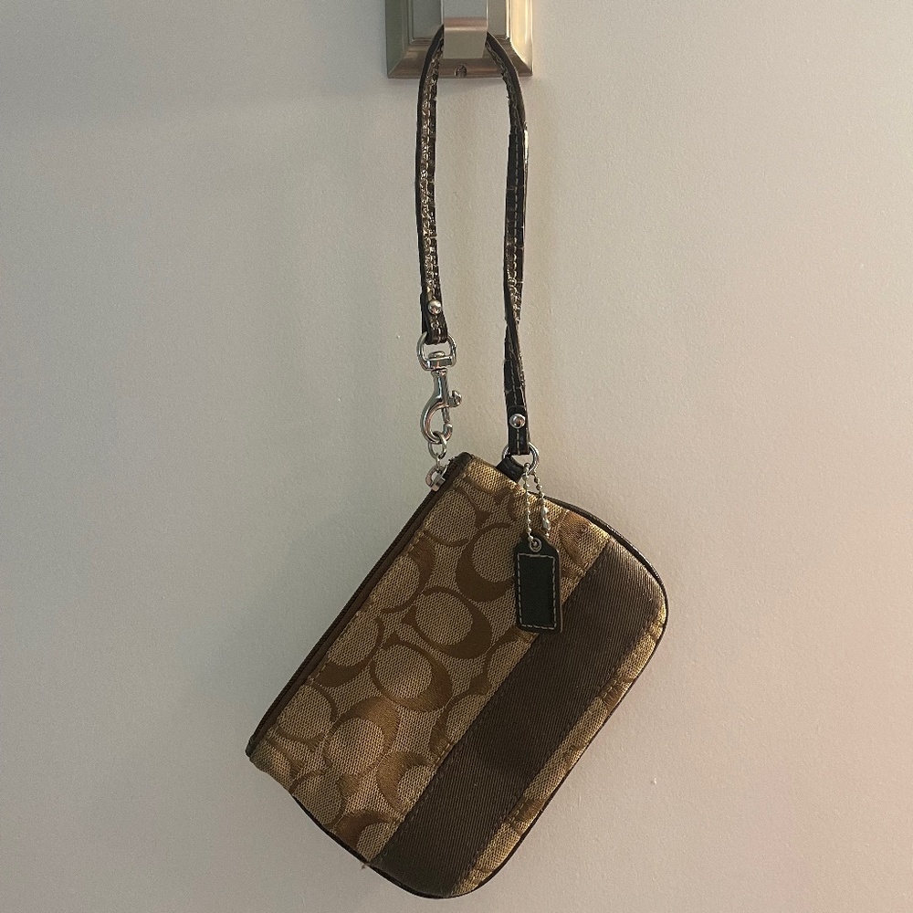 Vintage Coach Brown Canvas Wristlet